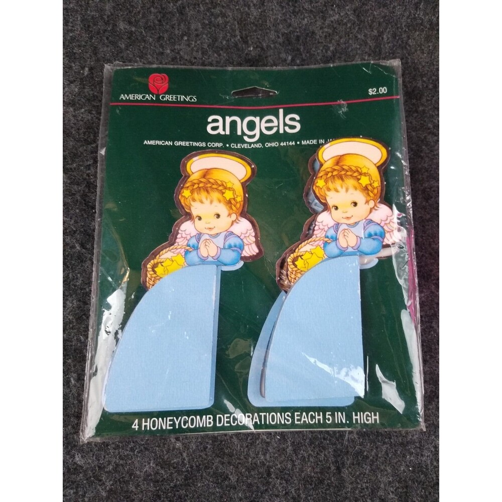 Vintage American Greetings Angel Honeycomb Table Top Decorations Blue Baby 4 Pc